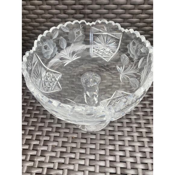 Vintage Cut Lead Crystal Compote Bowl Sawtooth Rim Pedestal Base 7x7 - Picture 5 of 6